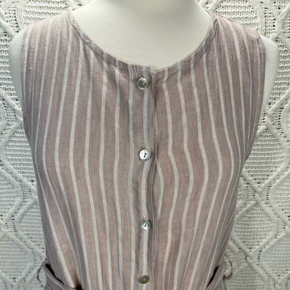 LUNGO L'ARNO | Cream Sleeveless Linen Blend Striped Button Up Maxi Dress - Picture 2 of 8